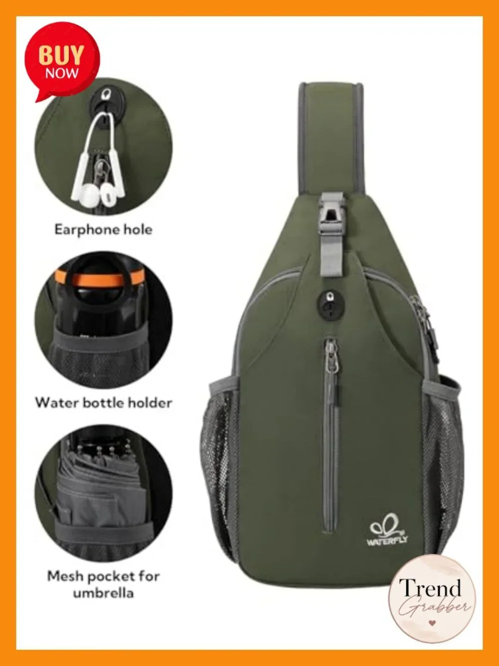 Crossbody Sling Backpack Travel Hiking Daypack with Adjustable Strap